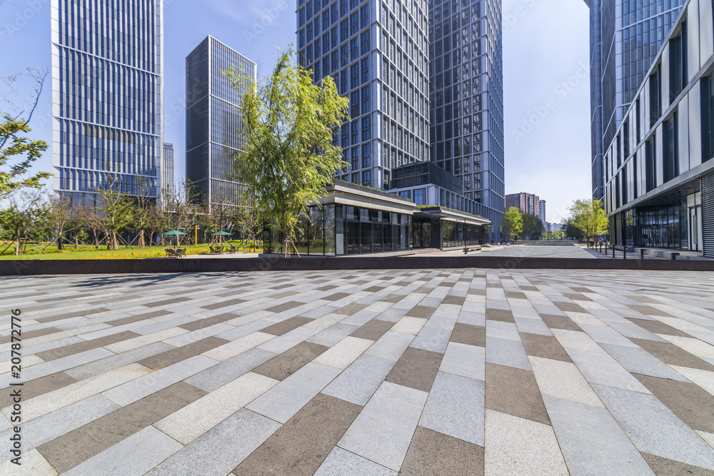 Fototapeta premium Empty floor with modern business office building