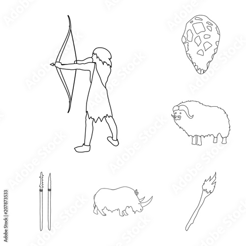 Life in the Stone Age outline icons in set collection for design. Ancient people vector symbol stock web illustration.