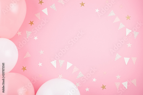 Girls party accessories over the pink background. Invitation, birthday, bachelorette party, baby shower  events