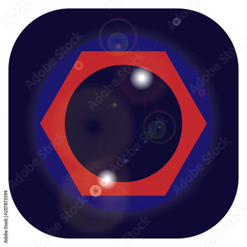 Red polygon on a blue background. Symbol of logotype or appendix