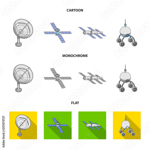 Radio radar, docking in space spacecraft, Lunokhod. Space technology set collection icons in cartoon,flat,monochrome style vector symbol stock illustration web.