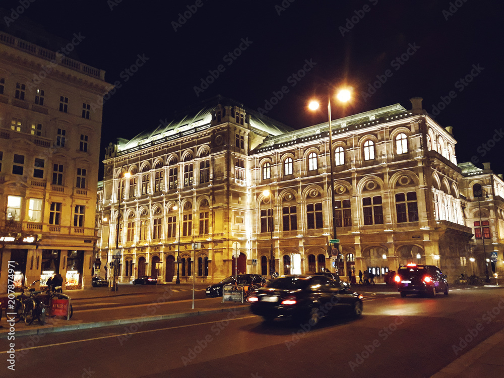 Vienna, Austria - December 16, 2017: Vienna State Opera House (Staatsoper) at night