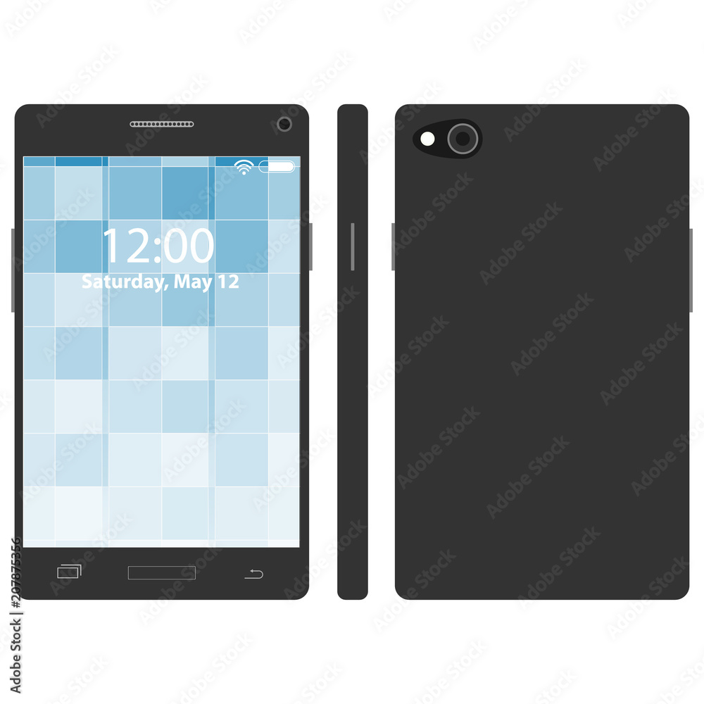 A smartphone, a realistic smartphone from three sides. A smartphone, a realistic smartphone from three sides.