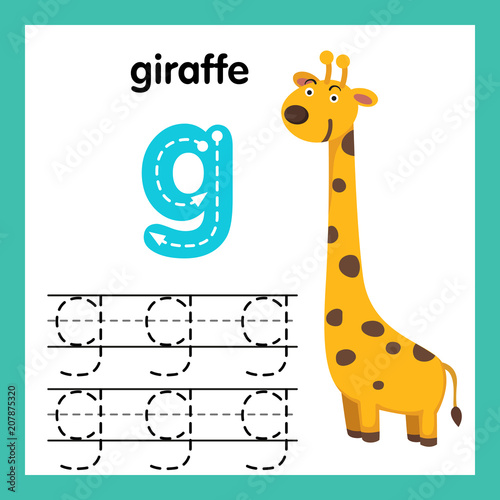 Alphabet G exercise with cartoon vocabulary illustration, vector