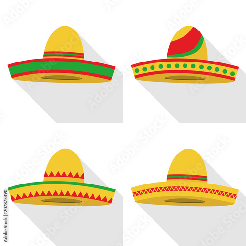 Sombrero. Set of realistic Mexican sombrero with shadow.