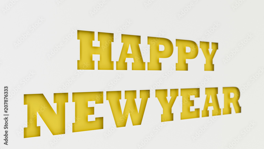 Yellow Happy New Year words cut in white paper Yellow Happy New Year words cut in white paper