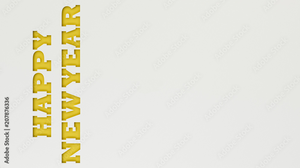 Yellow Happy New Year words cut in white paper Yellow Happy New Year words cut in white paper