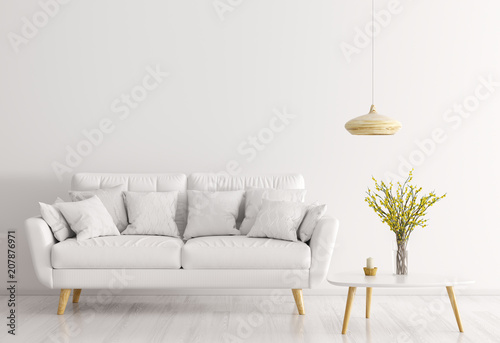 White interior of living room with sofa 3d rendering