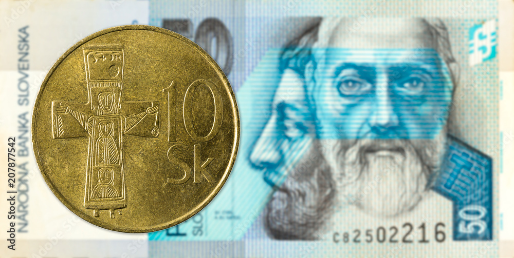 10 Slovak Koruna Coin Against 50 Slovak Koruna Banknote Obverse Stock 10-slovak-koruna-coin-against-50-slovak-koruna-banknote-obverse-stock
