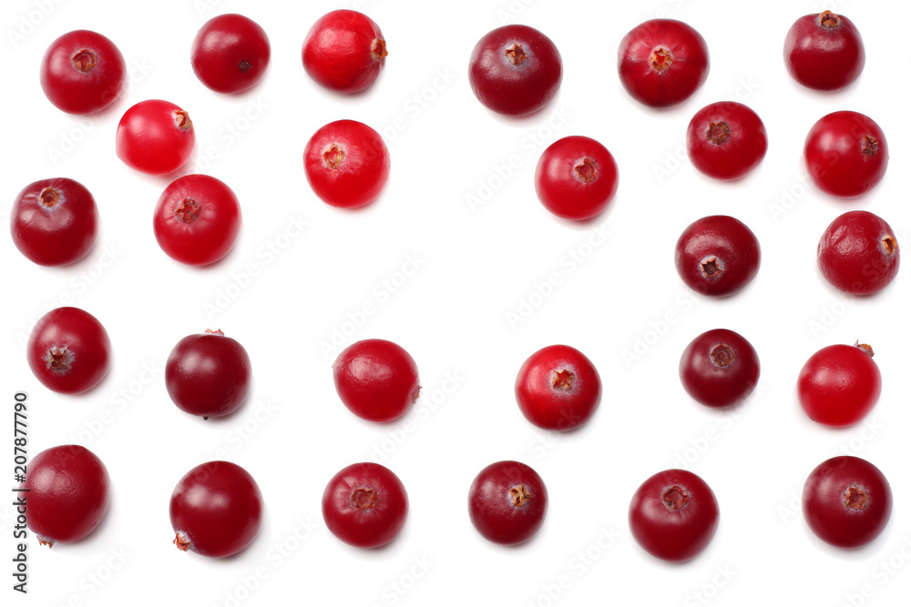 Cranberry isolated on white. With clipping path. Full depth of field. top view Cranberry isolated on white. With clipping path. Full depth of field. top view