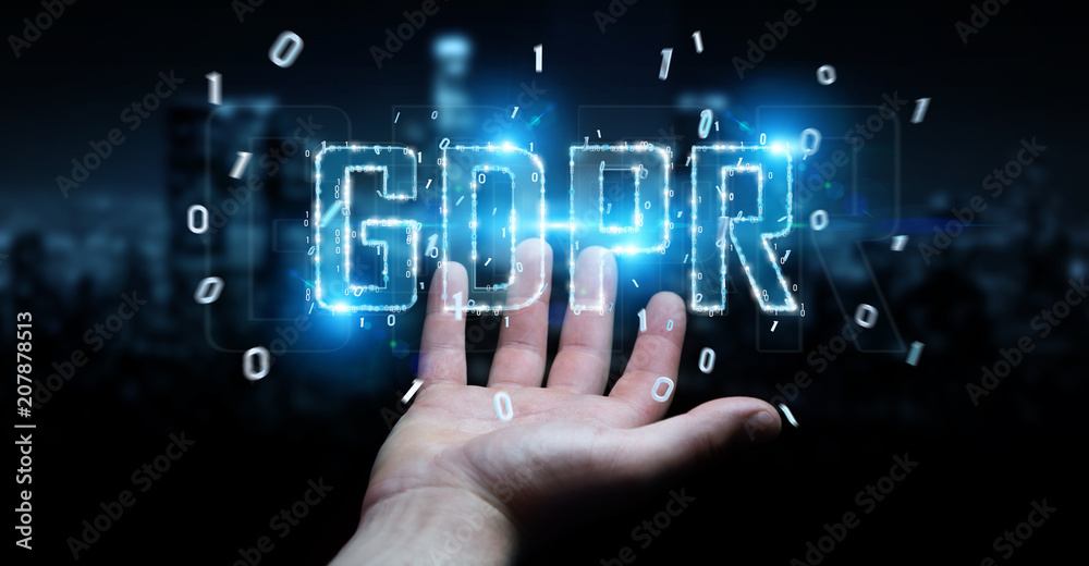 Businessman using digital GDPR interface 3D rendering Businessman using digital GDPR interface 3D rendering