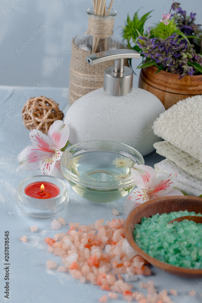 SPA accessories for massage in a composition on a light background SPA accessories for massage in a composition on a light background