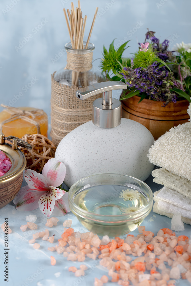 SPA accessories for massage in a composition on a light background SPA accessories for massage in a composition on a light background
