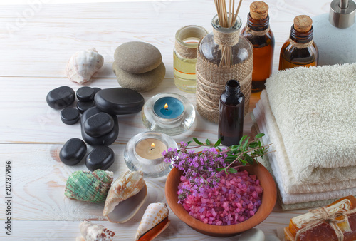 SPA accessories for massage in a composition on a light background