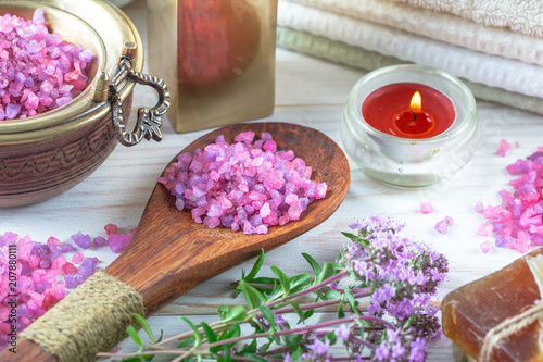 SPA accessories for massage in a composition on a light background