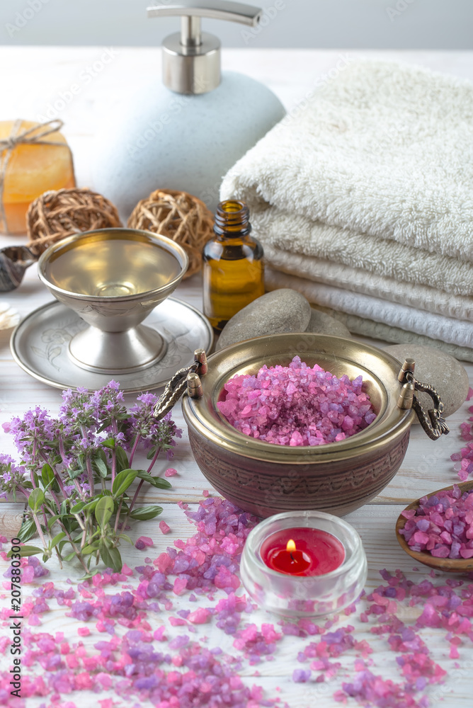 SPA accessories for massage in a composition on a light background SPA accessories for massage in a composition on a light background