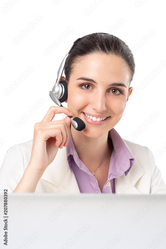 Telemarketing headset woman from call center Telemarketing headset woman from call center