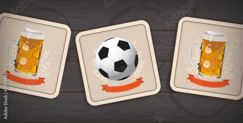 3 Bierdeckel auf einem Holztisch einer Sportsbar