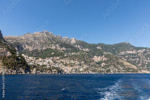 A view of the Amalfi Coast between Sorrento and Positano. Campania. Italy