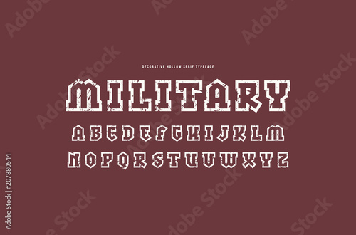 Hollow slab serif font in military style