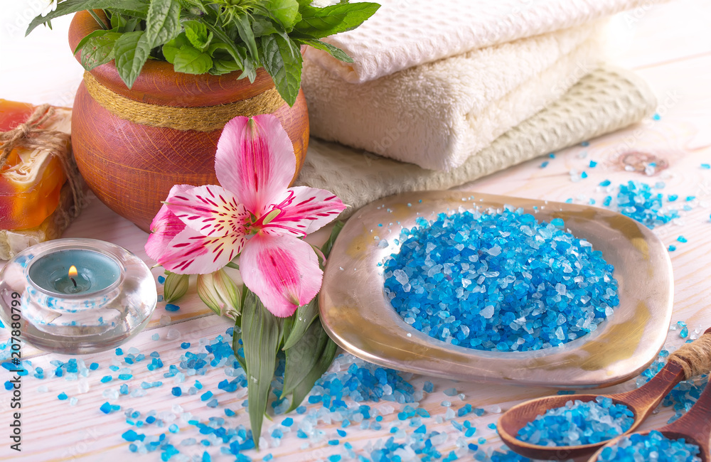 SPA accessories for massage in a composition on a light background SPA accessories for massage in a composition on a light background