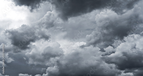 Dark storm clouds before rain for climate background. Clouds become dark gray before raining. Abstract dramatic background.