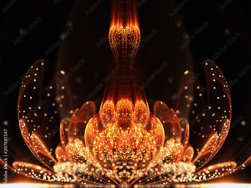 Naklejka premium Pomarańczowy fraktal kwiat z pyłkiem, cyfrowe grafiki do kreatywnego projektowania graficznego