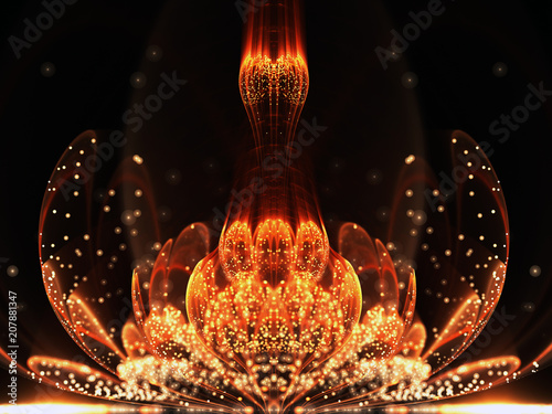 Orange fractal flower with pollen, digital artwork for creative graphic design