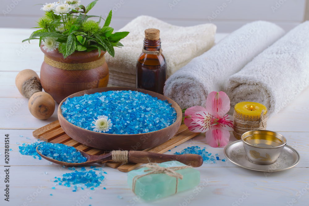 SPA accessories for massage in a composition on a light background SPA accessories for massage in a composition on a light background