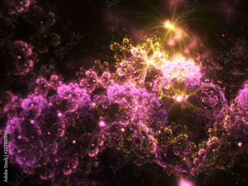 Pink and gold fractal clouds, digital artwork for creative graphic design