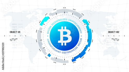 Bitcoin cryprocurrency futuristic vector illustration. Worldwide digital money technology