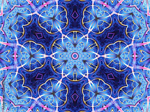 Dark blue fractal flower or butterfly, digital artwork for creat