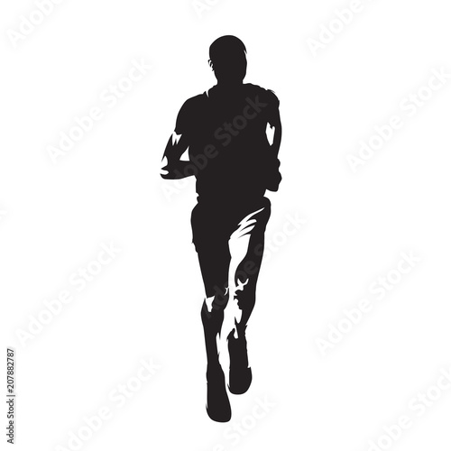 Running man, front view, isolated vector silhouette. Run. Ink drawing