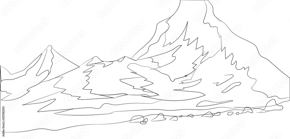 landscape mountains, lines, vector
