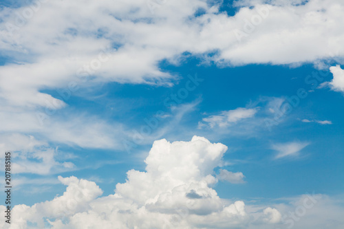 Fluffy pure clouds  blue sky wallpaper. Atmosphere background.