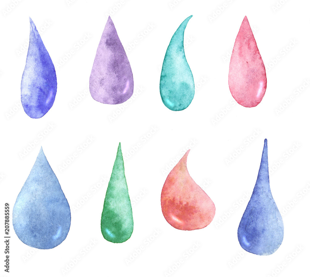 Collection of watercolor drops. Collection of watercolor drops.