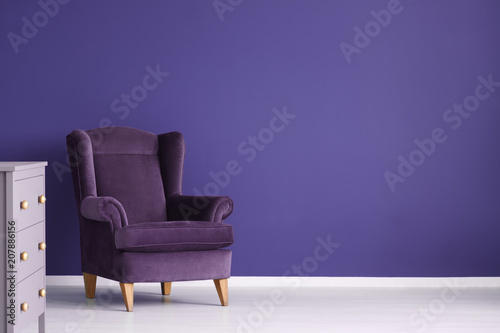 Violet cozy living room interior
