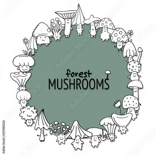Funny mushrooms frame, sketch for your design