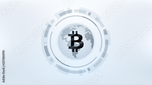 Elegant style futuristic bitcoin cryptocurrency vector globe illustration. Worldwide digital money technology