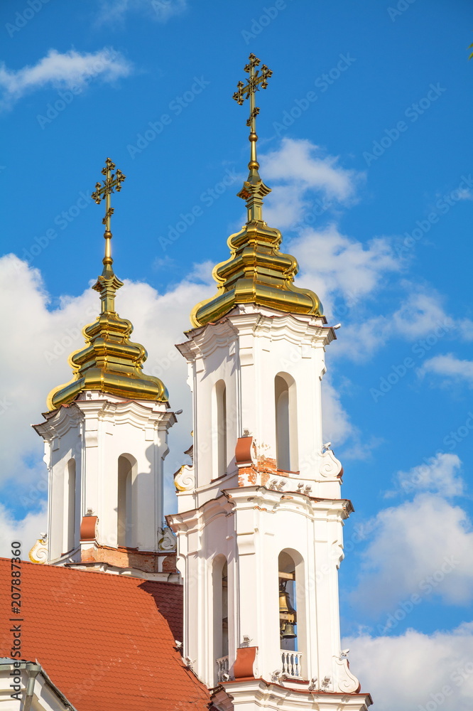 Elegant Gothic bell tower of the Resurrection Cathedral in Vitebsk in Belarus