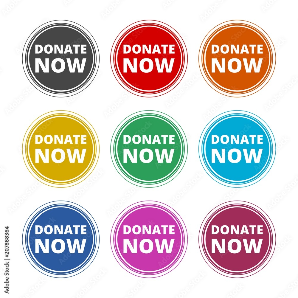 Donate now sign, Donate now icon, color icons set Donate now sign, Donate now icon, color icons set
