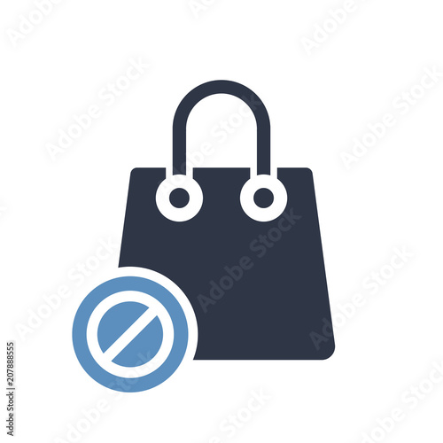 Shopping bag icon, business icon with not allowed sign. Shopping bag icon and block, forbidden, prohibit symbol