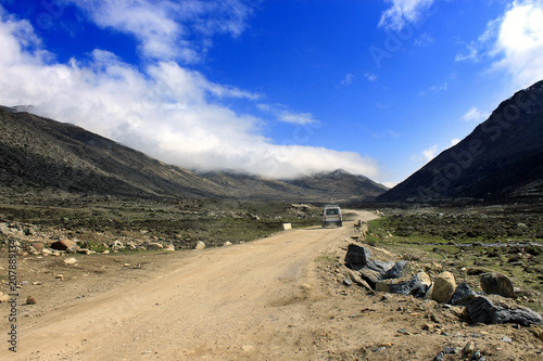 Scenic Himalayan mountain road in North Sikkim  India. On the way to Gurudongmar lake. Himalayan mountain road in North Sikkim  India.