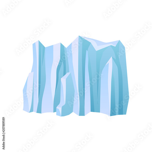 Flat vector icon of blue ice mountain with lights and shadows. Nature environment concept. Element for landscape of mobile game