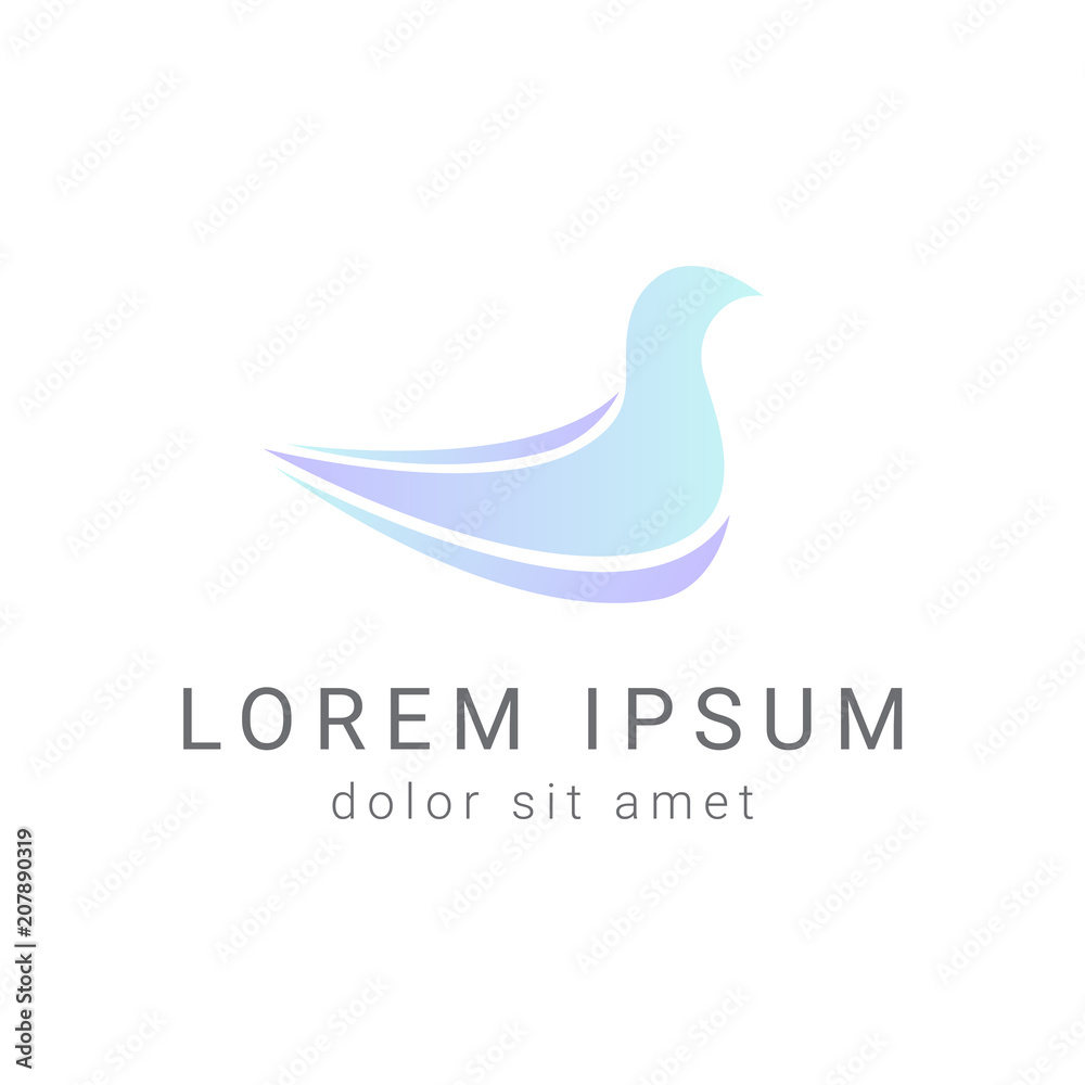 Obraz premium blue bird minimal vector logo design template, dove icon, freedom sign, curve symbol, vector illustration
