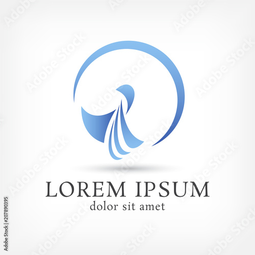 blue bird turn head minimal vector logo design template, fly icon, freedom sign, curve symbol, vector illustration