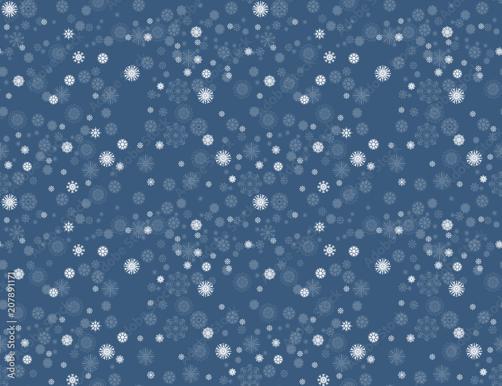 Merry Christmas and Happy New Year seamless pattern with snowflakes. Snowfall illustration for your winter holiday design Merry Christmas and Happy New Year seamless pattern with snowflakes. Snowfall illustration for your winter holiday design