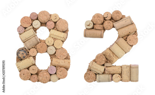 Number 82 eighty two made of wine corks Isolated on white background photo