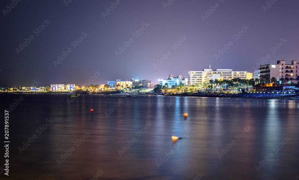 Night cityscape with beachline