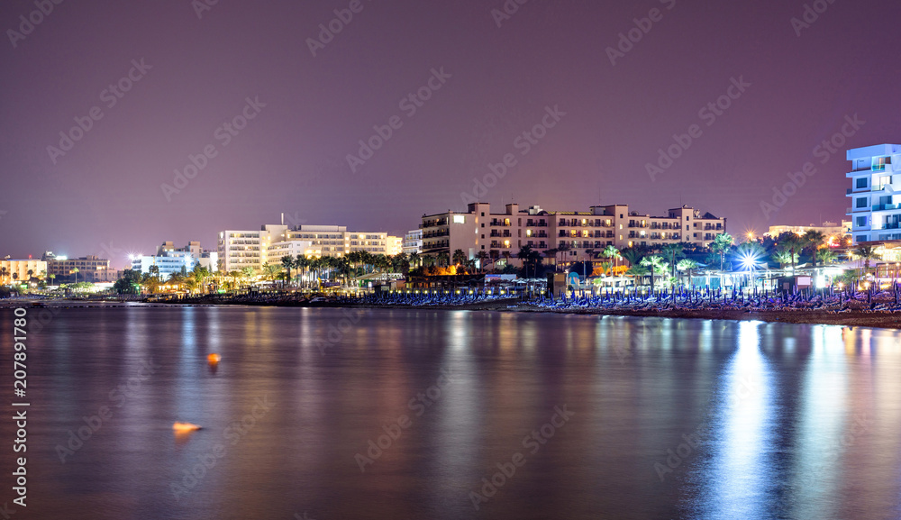 Night cityscape with beachline
